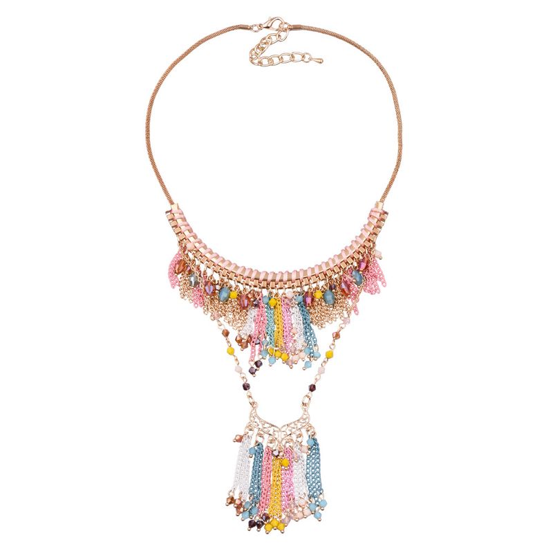 Kleine Gemischte Charge Europäischer Und Amerikanischer Modeschmuck Damen Lange Fransen Farbe Kristall Ohrring Halskette Set
