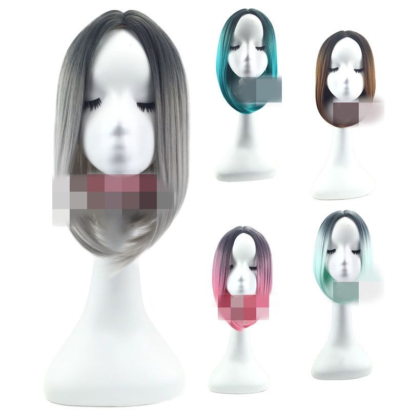European And American Style Wig Female Cosplay Anime Wig Dyed Gradient Bobhaircut Party Wig Factory Wholesale