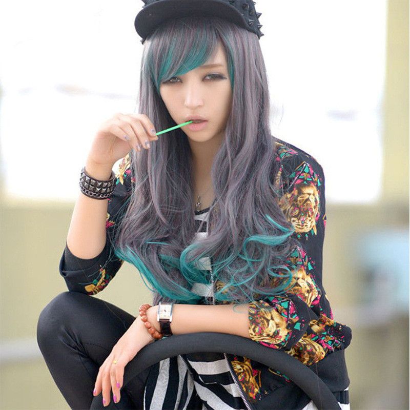 European And American Style Wig Women's Cosplay Anime Wig Harajuku Gradient Color Long Curly Hair Head Cover Factory Wholesale