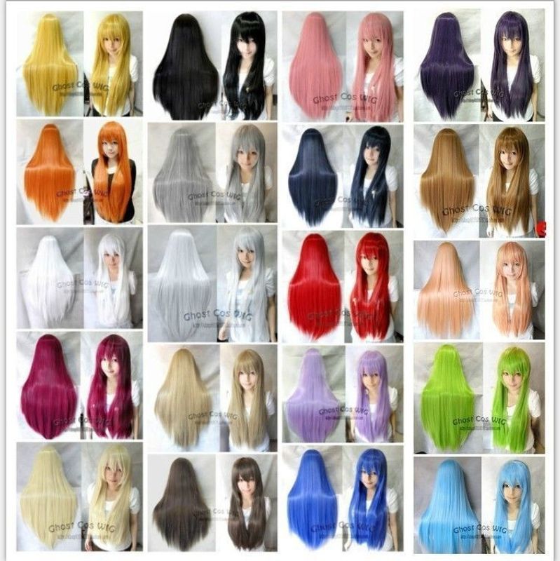 Européen Et Américain Perruque Femelle Cosplay Perruque Lolita Anime Couleur 80cm Longue Ligne Droite Cheveux Usine En Gros