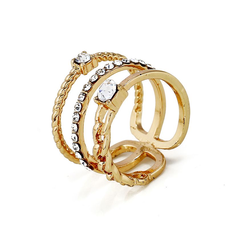 Einfacher Und Vielseitiger Temperament 3-lagige Diamant Ring Koreanischer Frauen Ring Koreanischer Mode Übertriebener Damen Ring Zeigefinger