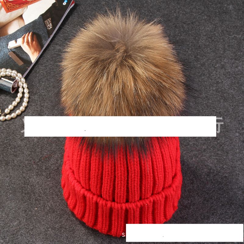 Vente Chaude De Mode Filles 15cm Raton Laveur Boule De Fourrure Automne Et D'hiver Tricoté De Chapeau De Manchon