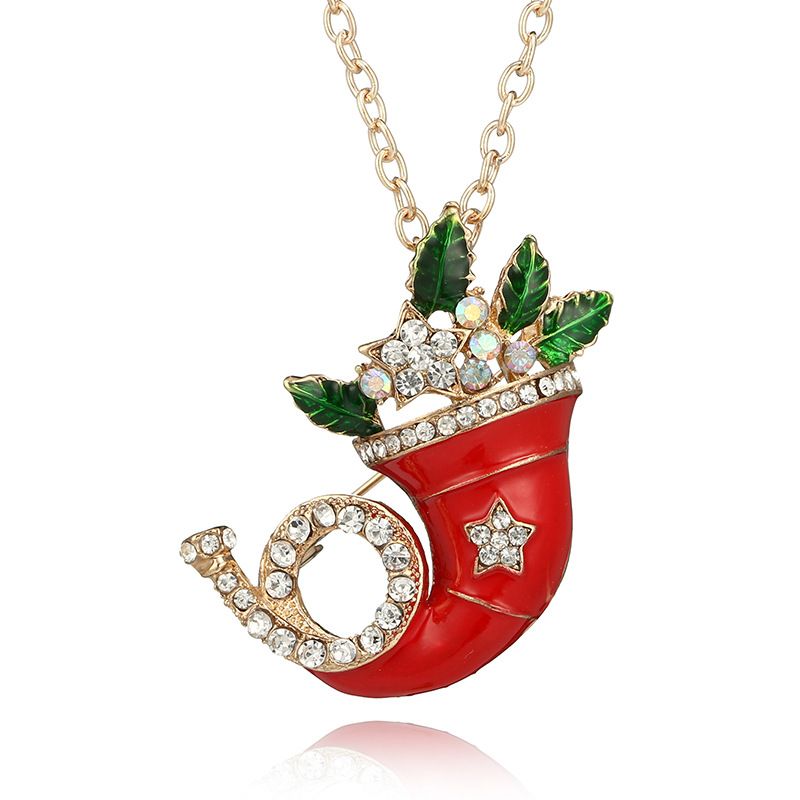 2018 Europe And America Cross Border New Fashion Creative Red Christmas Hat Dripping Oil Alloy Necklace Xingx Full Diamond Clavicle Chain
