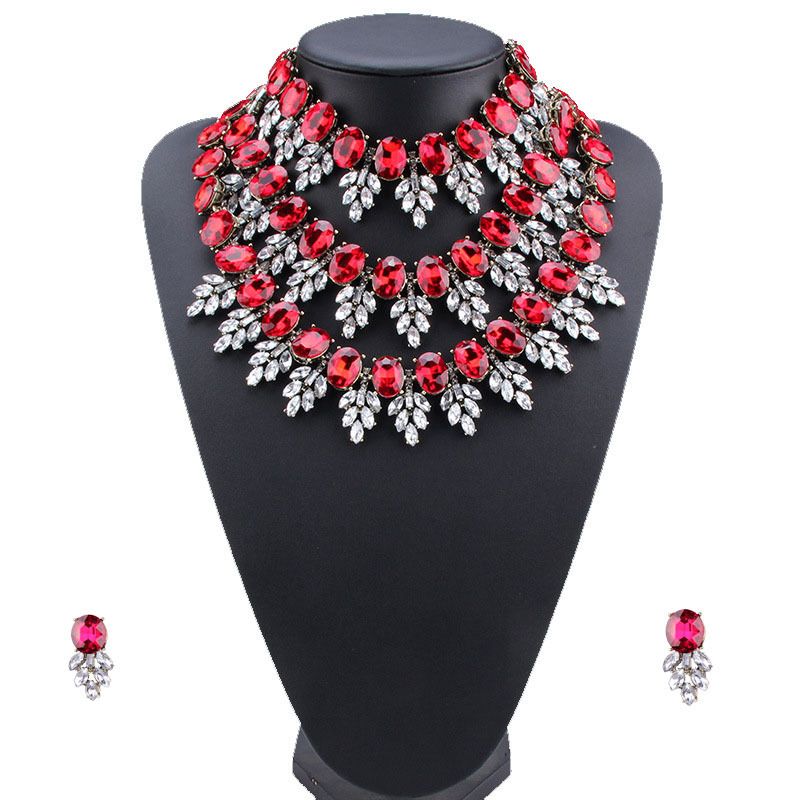 Imitated Crystal&cz Bohemia  Necklace  (red) Nhjq10851-red