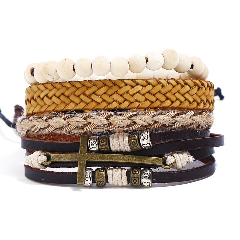 Leather Fashion Geometric Bracelet  (four-piece Set) Nhpk2119-four-piece-set
