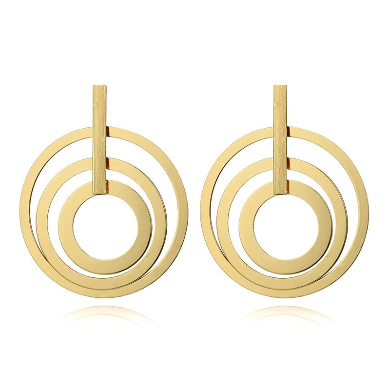 2018 European And American New Fashion Ol Personality Geometry One-word Ear Hook Eardrops Alloy Spring Multi-layer Earrings Earrings