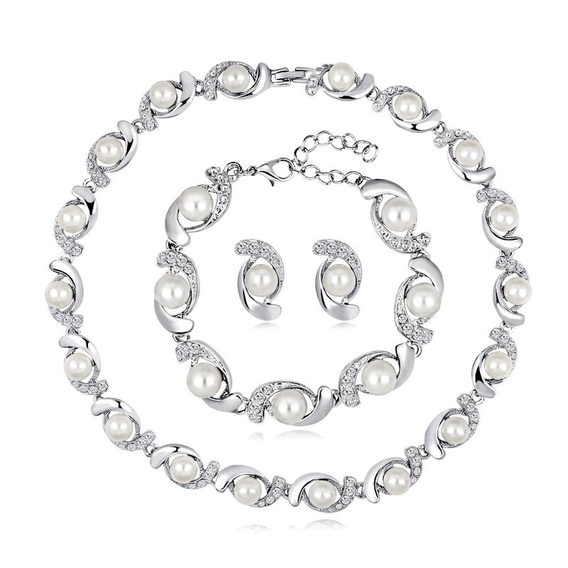 Grenz Überschreiten Der Heiß Verkaufter Perlenketten-anzug Mode Temperament All-match-halskette Ohrringe Armband Dreiteiliger Hochzeits Schmuck