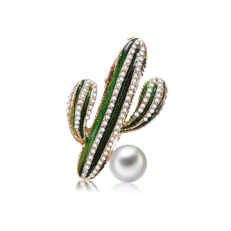 Top-vente Produit De Mode Polyvalent Strass Cactus Perle Broche Exclusif Pour Croix-frontière Unisexe