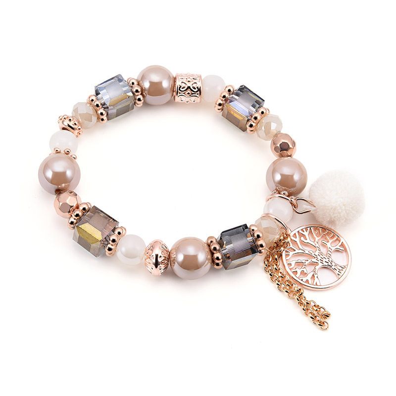 Vente Chaude Style Bohème De Mode Bracelet Blanc Boule De Fourrure Pendentif Petit Arbre Embellissement Riz Ornement