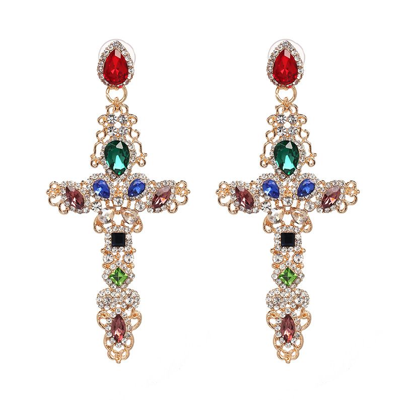 Jujia Nouvelle Européen Et Américain Croix Personnalisé Diamant Boucles D'oreilles Haut De Gamme Qualité Élégant Femelle Boucles D'oreilles Ventes Directes 51202