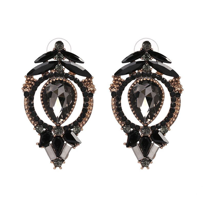 Imitated Crystal&cz Fashion Flowers Earring  (black) Nhjj5179-black