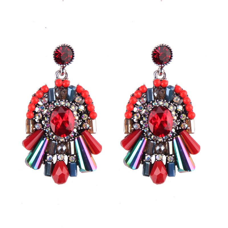 Imitated Crystal&cz Fashion Geometric Earring  (red) Nhjq10771-red