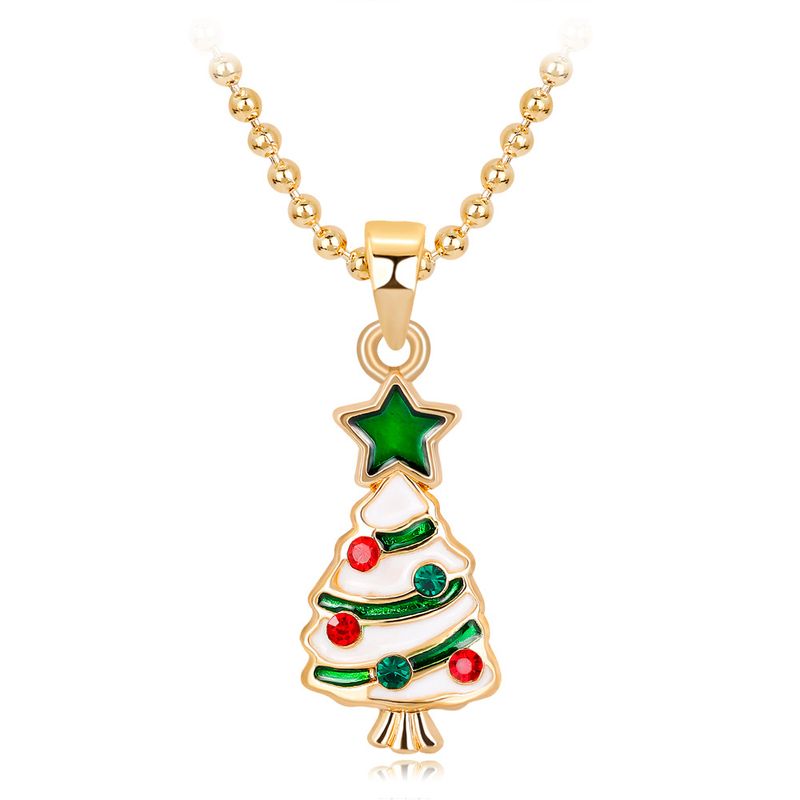 Croix-frontière Vente Chaude Nouvelle Européen Et Américain De Mode Alliage Peinture Diamant D'huile Arbre De Noël Collier De Femmes Populaire Collier