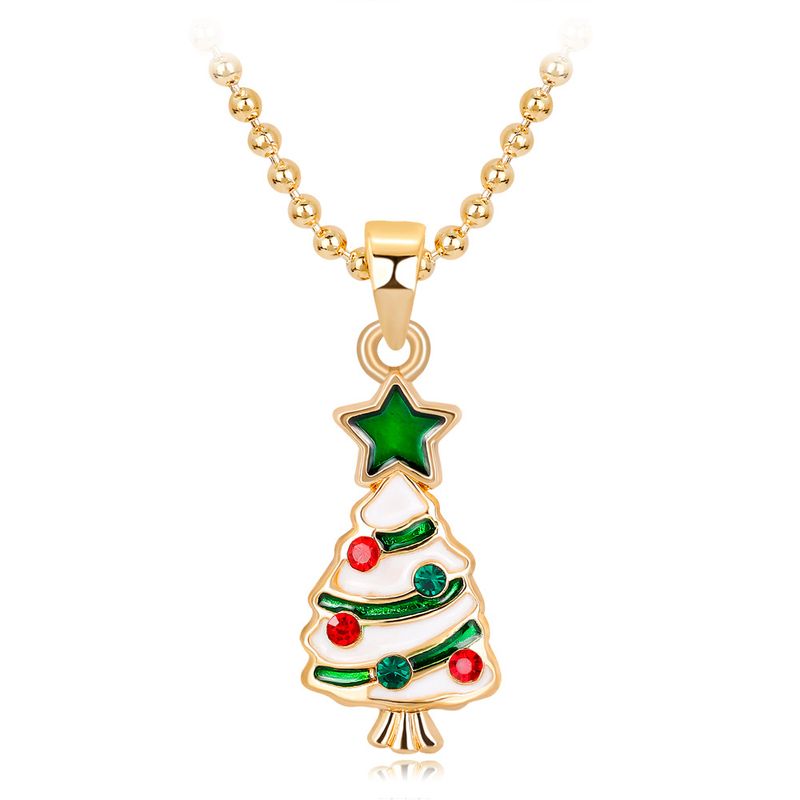 Cross-border Hot Sale Neue Europäische Und Amerikanische Mode Legierung Malerei Öl Diamant Weihnachts Baum Halskette Damen Beliebte Halskette