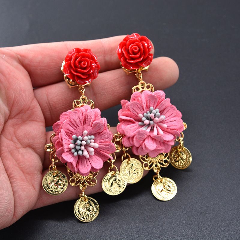 Alloy Fashion Flowers Earring  (red)  Fashion Jewelry Nhnt0740-red