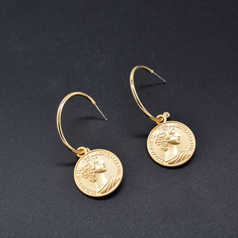 Coin Boucles D'oreilles Reine Avatar Boucles D'oreilles Simple 2018 Nouveau-gardiste Tempérament Européen Et Américain Internet Chaude Goutte Boucle D'oreille Pièce D'or