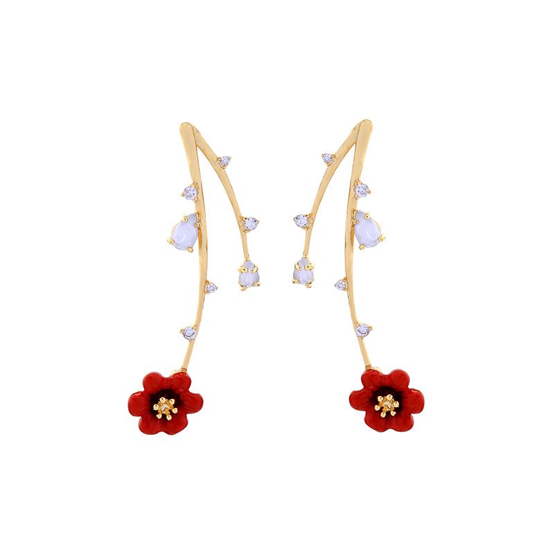 Copper Korea Flowers Earring  (red-1)  Fine Jewelry Nhqd6102-red-1