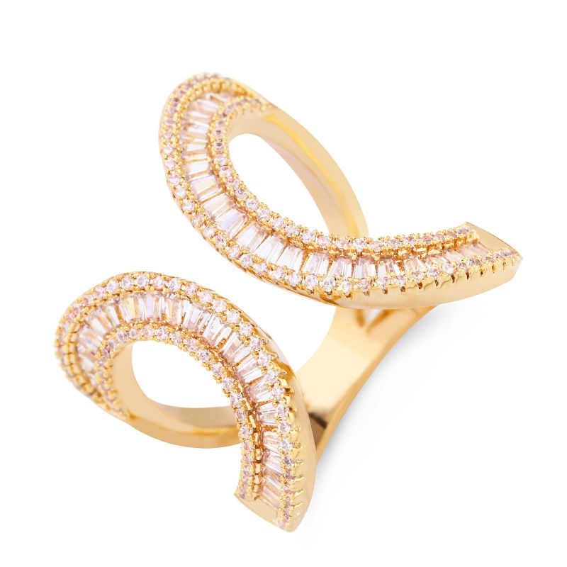 Außenhandel Übertriebener Schmuck Damen Mit Zirkon Eingelegter Offener Ring Einfacher Vergoldeter Diamantring Hersteller Großhandel Rif46