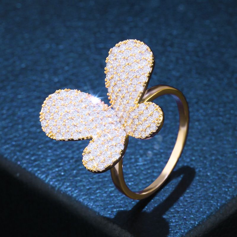 Japonais Et Coréen Bijoux Anneau De Mode Nouvelle Européen Et Américain Personnalisé Zircon Papillon Anneau Femelle Pleine Diamant Placage De Cuivre Anneau Rif96