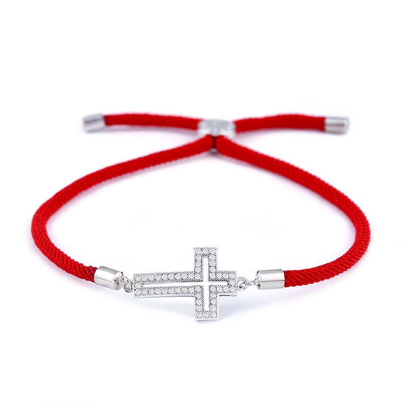 النحاس كوريا الصليب سوار (الأحمر حبل الصليب) غرامة مجوهرات Nhas0428-red-rope-cross