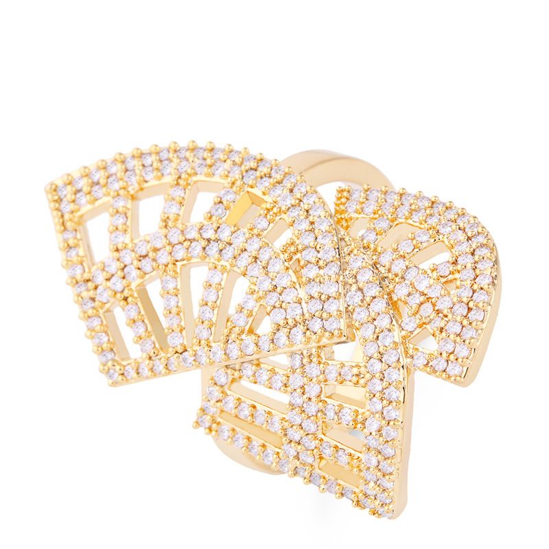 Außenhandel Heiß Verkaufte Weibliche Offene Ringe Mode Persönlichkeit Kupfer Vergoldet Mikro Eingelegter Zirkon Voller Diamantring Großhandel Rif39