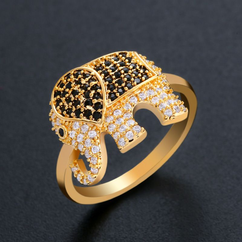 Japonais Et Coréen Lumière De Luxe Bijoux Creative Simple Bijoux Zircon Anneau Exquis Plein De Diamants Anneau D'éléphant Accessoires Rih17