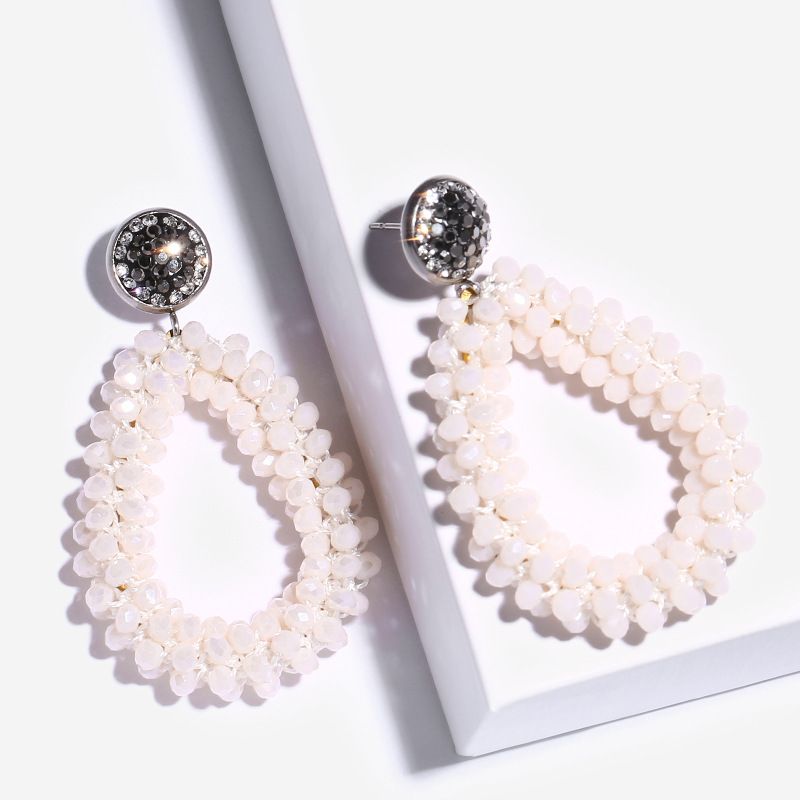 Böhmischer Stil Weibliche Hand Gewebte Weibliche Wasser Tropfen Reis Perlen Ohrringe Mode Kreative Diamant Ohrringe Ern30