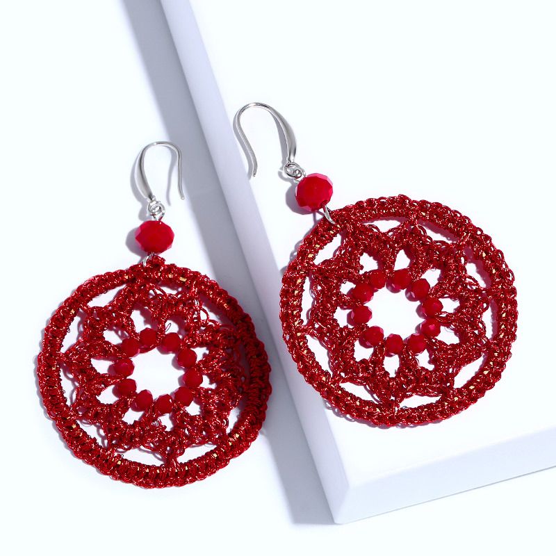 Européen Et Américain Boucles D'oreilles Style Bohème Boucles D'oreilles De La Main-tissé Géométrique Ronde Pu Mengnet Pendentif Boucles D'oreilles Pour Les Femmes Ern79