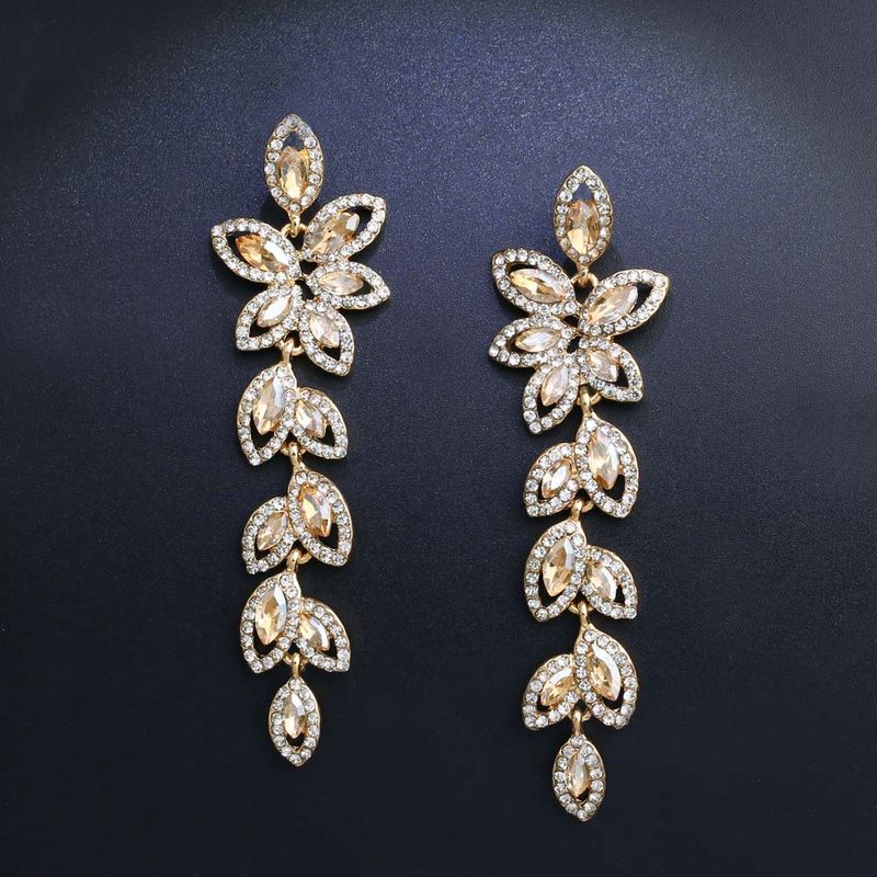 Europäische Und Amerikanische Retro Luxus Braut Diamant Ohrringe Quaste Blätter Mode Ohrringe Großhandel Fabrik Direkt Verkauf Erj92