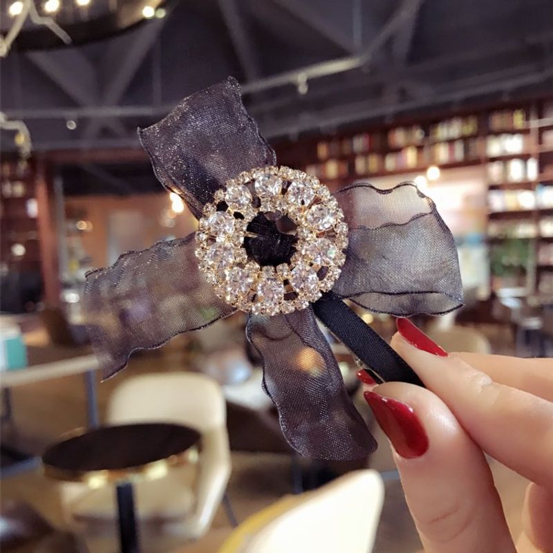 Koreanische Neue Qualität Großhandel Shop Haarschmuck Einfache Ring Haarnadel Spitze Mesh Schleife Diamant Haarnadel Seiten Clip