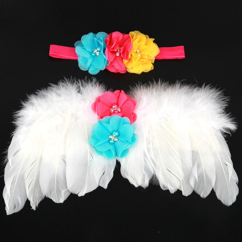 Europäisches Und Amerikanisches Baby Angel Wings Set Kinder Feder Kopf Blume Flügel Fotografie Vollmond Foto Requisiten Set Großhandel
