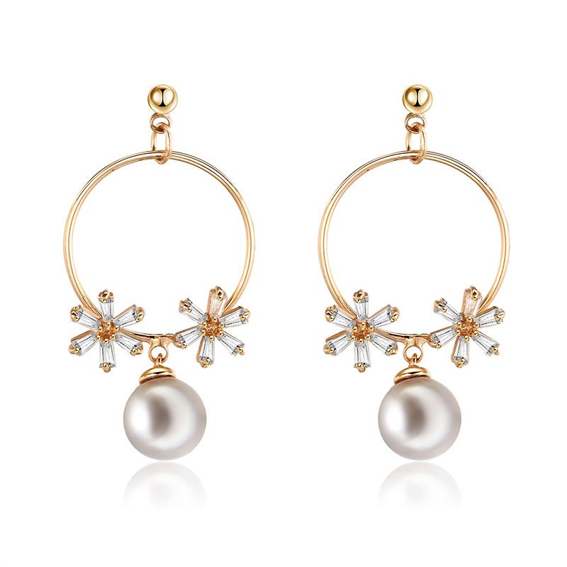 2018 Neue Geometrische Runde Sechseckige Stern Blumen Kombination Temperament Exquisite Ohrringe Perlen Verzierung All-match-schmuck