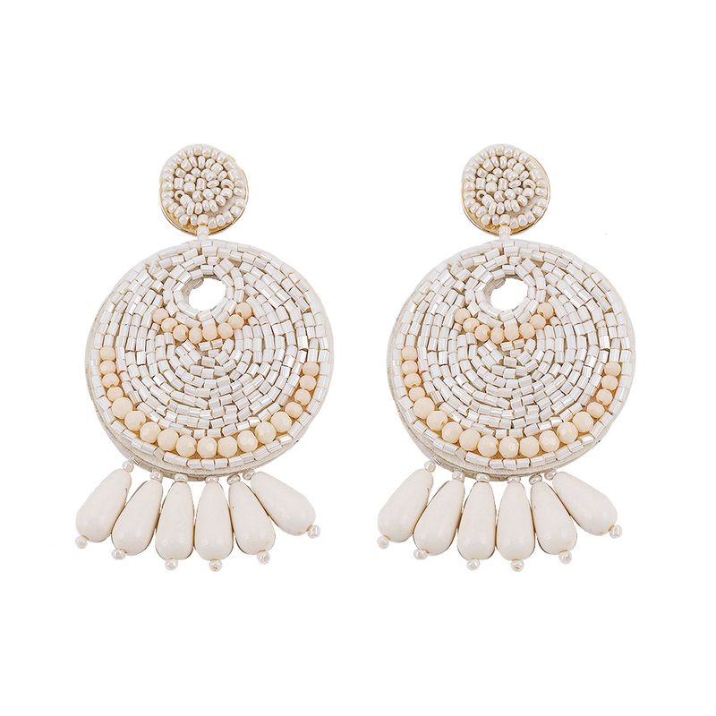 Europäische Und Amerikanische Mode Retro-stil Ohrringe Bohemian Übertriebene Scheiben Reis Perlen Perlen Quaste Ohrringe Auf Lager