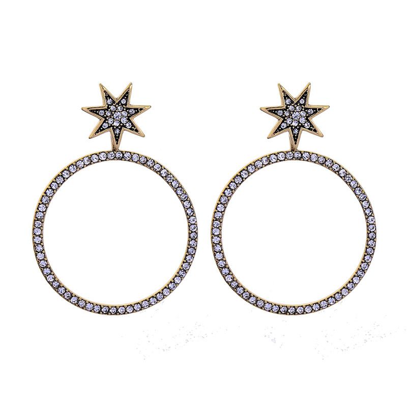 Bijoux Ornement Diamant Minimaliste Étoiles Stud Boucles D'oreilles Femelle Européen Et Américain Style Cercle Pendentif Ed01848c