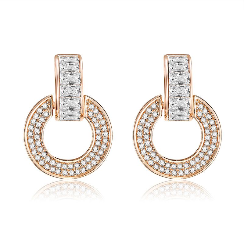 Croix-frontière Approvisionnement Direct Européen Et Américain Nouveau Style Simple Carré Rond Entrelacés Incrusté De Zircon Boucles D'oreilles De Mode Tous-match Oreille Anneaux