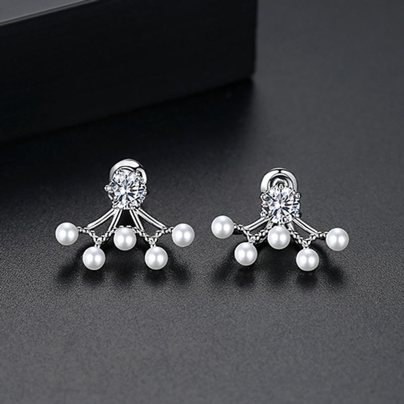 Jinse Perlen Netz Ohr Stecker Kupfer Eingelegtes 3a Zirkon Mode Koreanische Einfache Weibliche Perlen Zwei-tragen-ohrringe