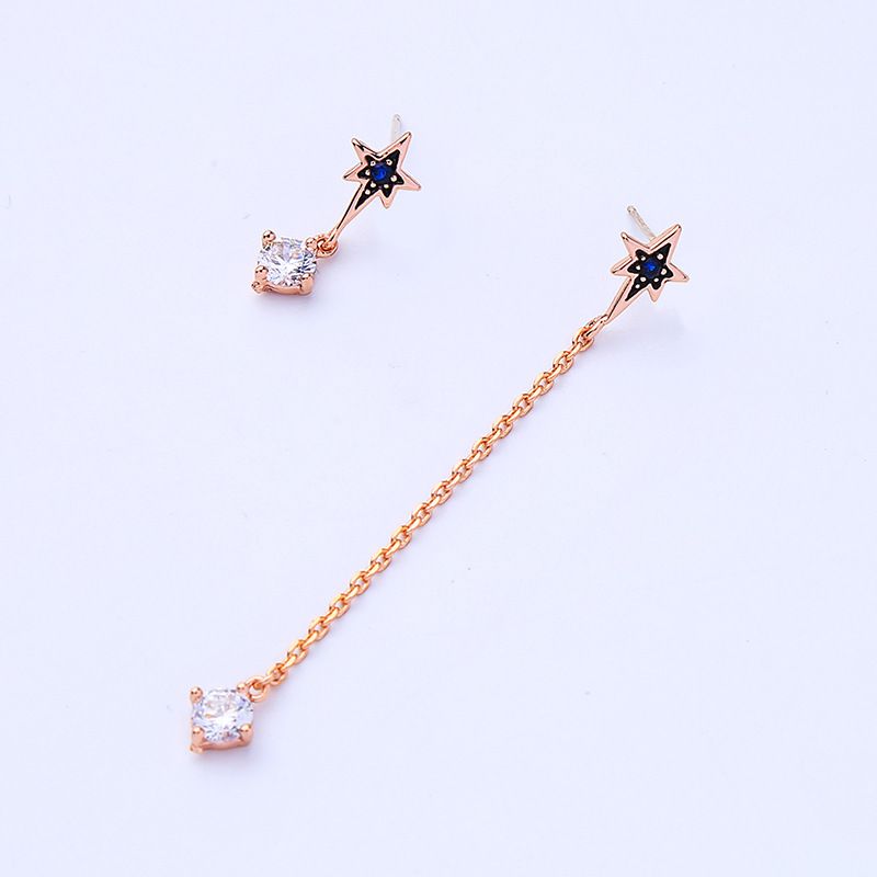 Dekoration Welt Schmuck Mode Lange Asymmetrische Sterne Zirkon Diamant Ohrringe Weibliche Japanische Und Koreanische Trend Ohrringe Me00109