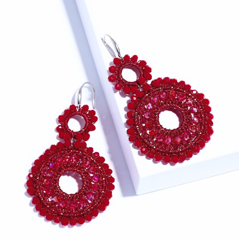 Ins Style Net Rouge Accessoires Mode Européenne Et Américaine Géométrie Motif Perle Boucles D'oreilles Femelle Exagéré Et Personnalisé Double Cercle Perle Boucles D'oreilles Erm93