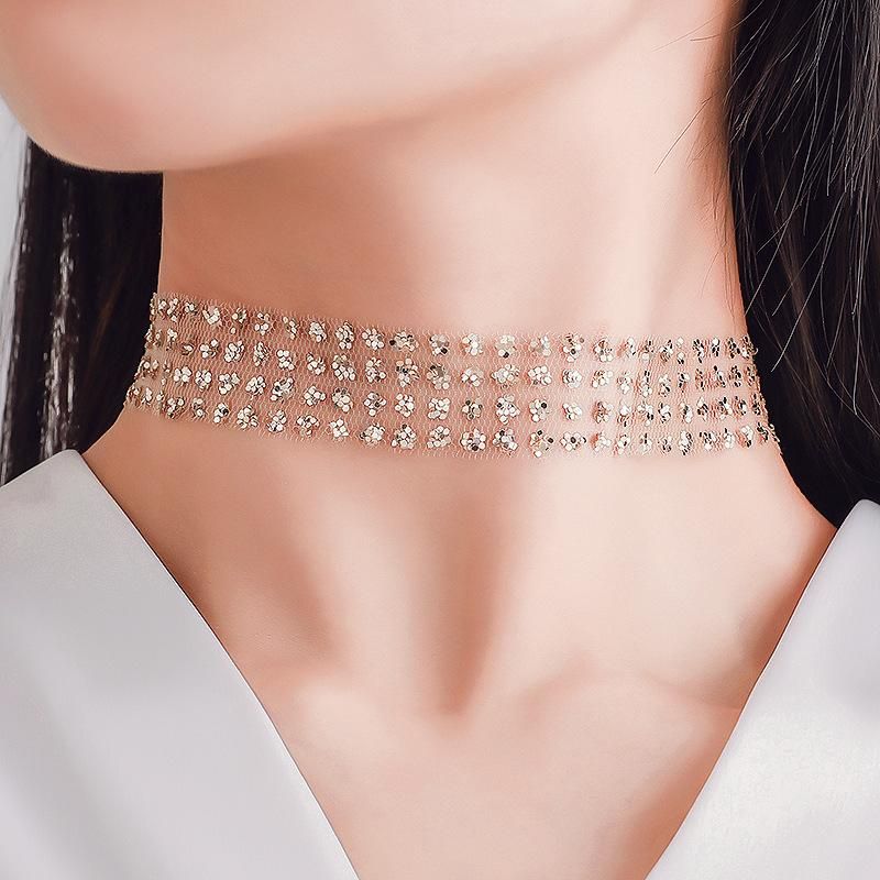 Koreanische Version Von Choker Mesh Temperament All-match-halskette, Kalte Ins Wind Blinkende Diamant Pailletten Halskette Schlüsselbein Kette