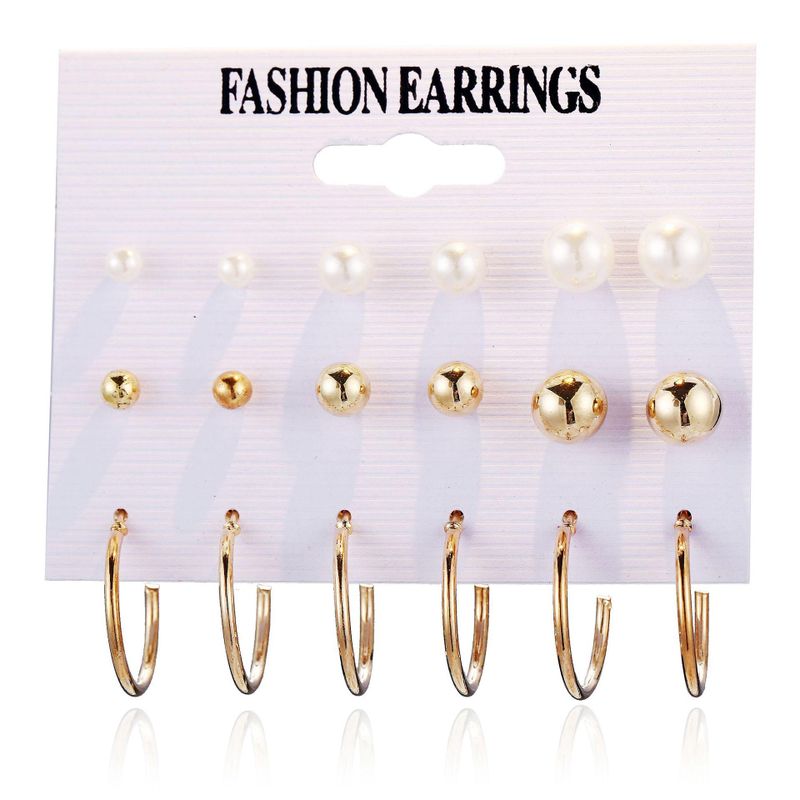 Creative Simple Retro Pearl Open Circle Earrings Set 9 Pairs Nhpj157477