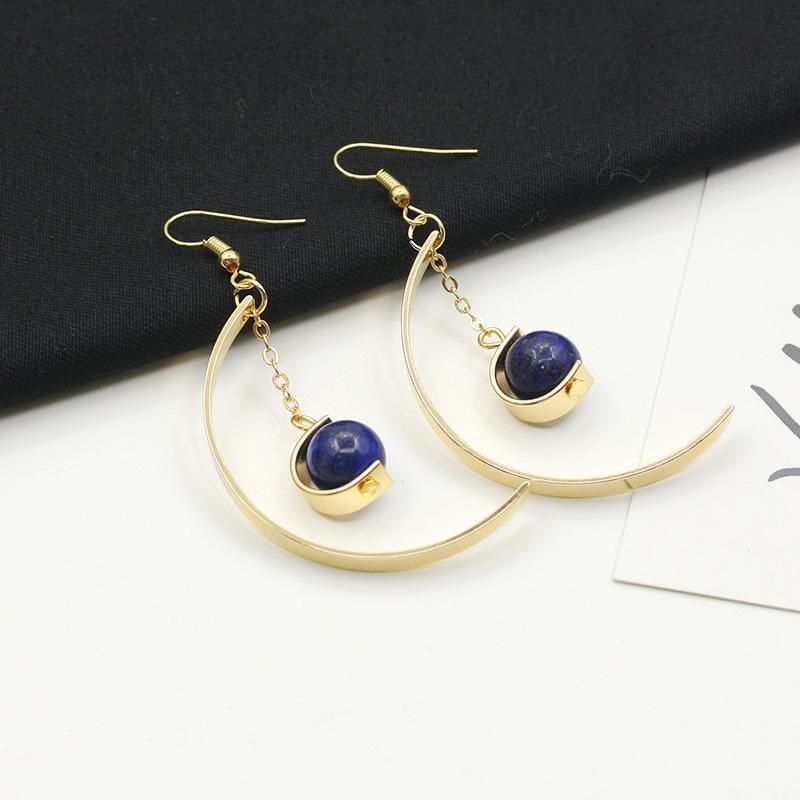 Fashion Trend Semi-circular Blue Beads Alloy Earrings Nhdp157493