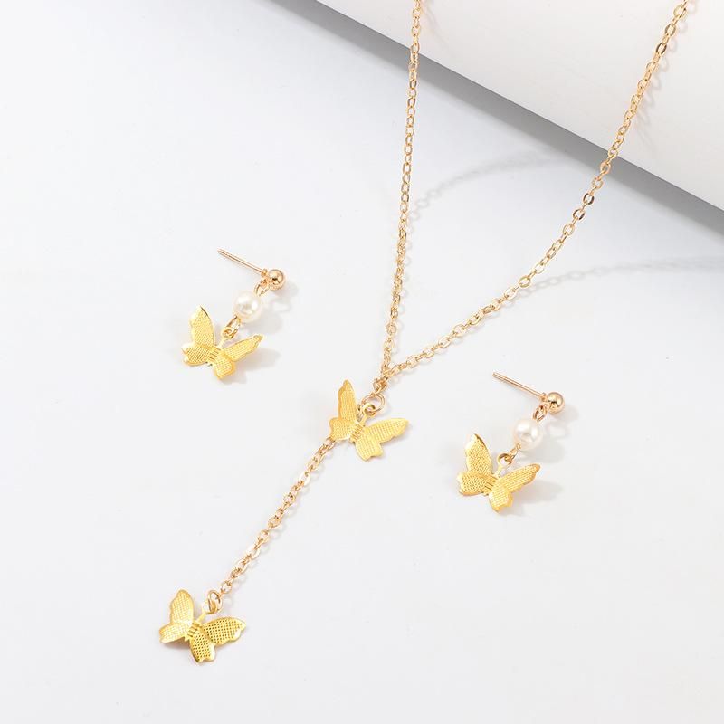 Simple And Stylish Alloy Butterfly Necklace Earrings Set Nhnz157555