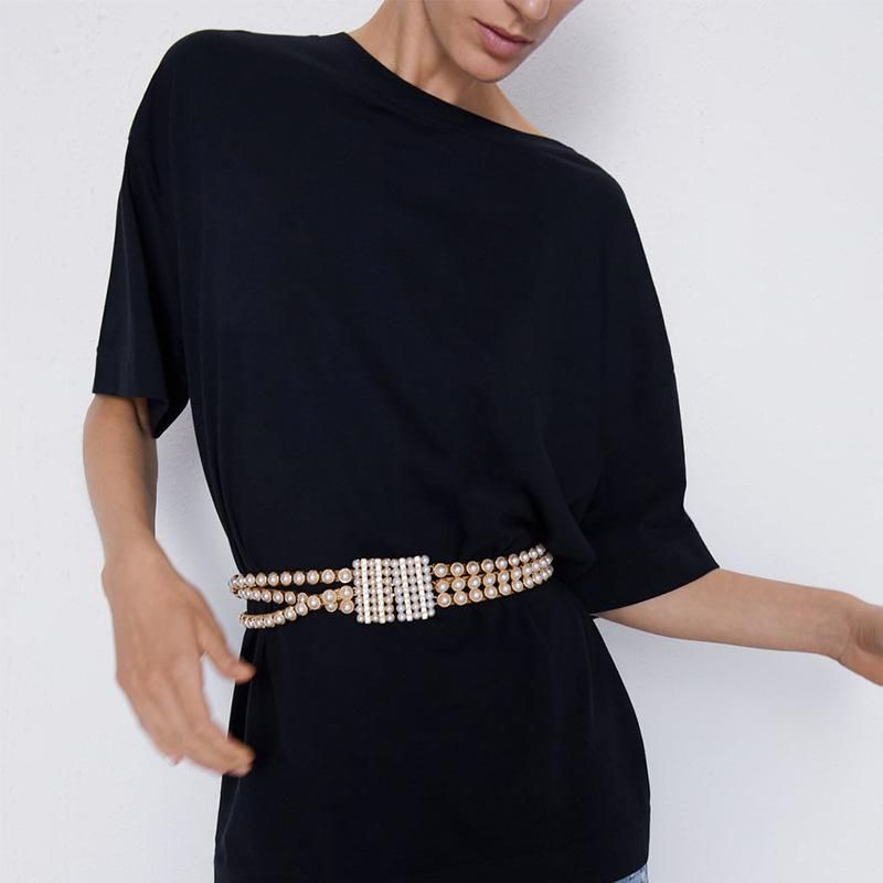 Alloy Pearl Waist Chain Fashion Diamond Belt Nhjq157561