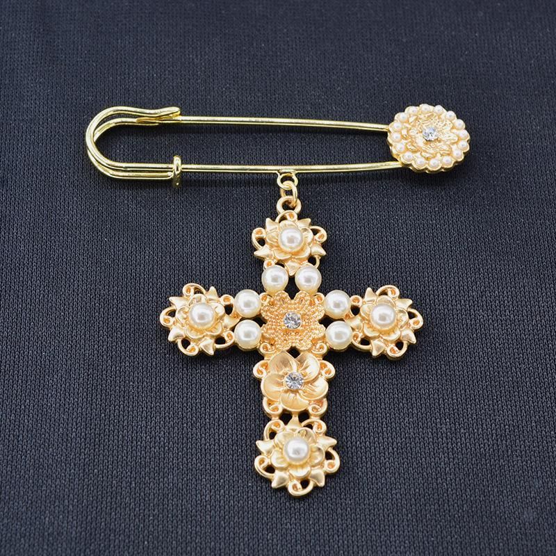 Broche De Aleación De Perlas Cruzadas Simples De Moda Nhnt158346