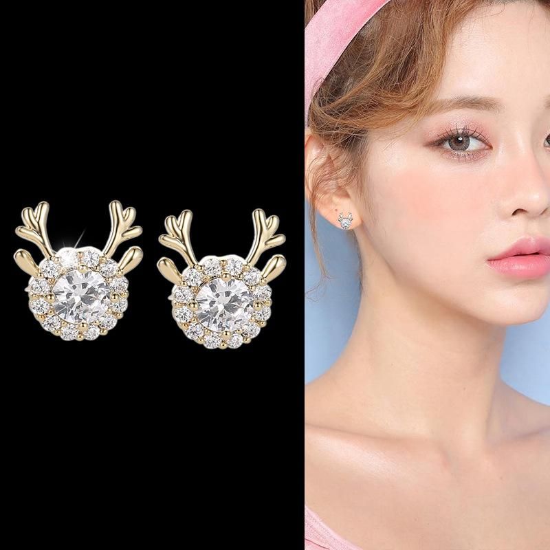 Koreanische Version Der Neuen Mode Ohrringe S925 Silbern Adel Hirsch Ohrringe Weibliches Temperament Einfache Tägliche Kleidung Yiwu Schmuck
