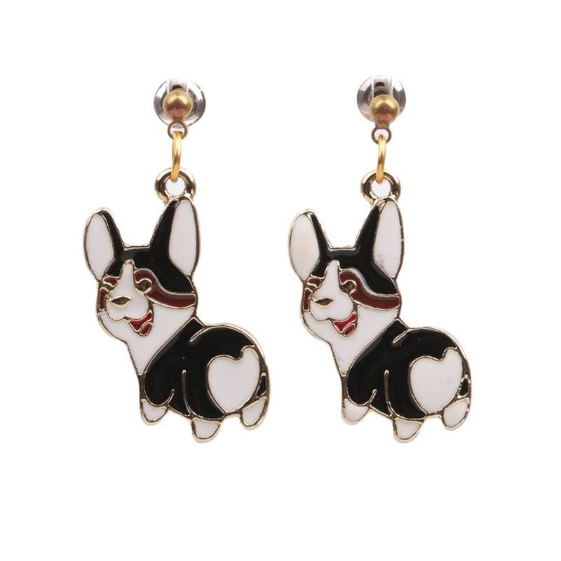 Niedliche Cartoon-welpen Ohrringe Kleine Frische Ohrringe Japanische Tropföl Druck Hunde Kreative Kleine Ohrringe Großhandel