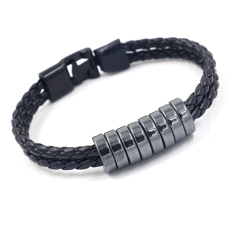 Simple Obsidian Beaded Woven Rope Bracelet