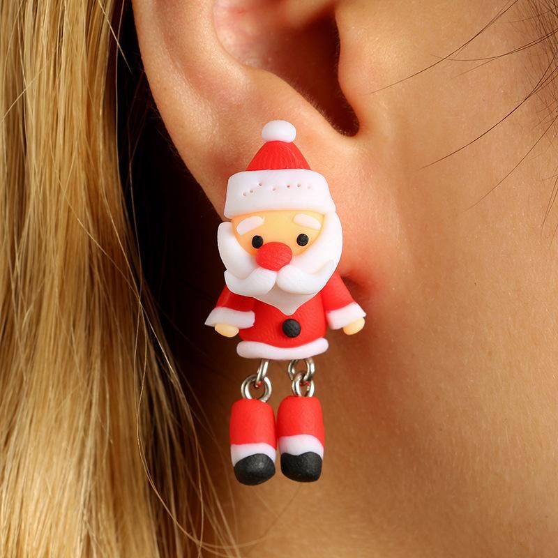 New Cartoon Three-dimensional Santa Claus Soft Clay Earrings