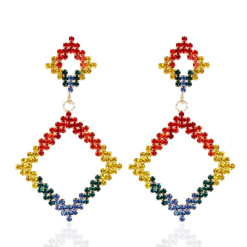 Stylish Contrast Color Rhombus Rhinestone Diamond Earrings