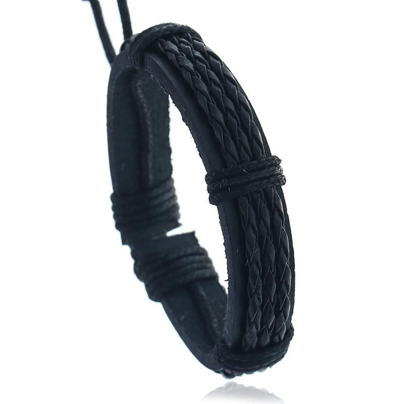 Nueva Joyería Transfronteriza Pulsera De Cuero Tejido Vintage Pulsera De Cuero De Imitación De Los Hombres Europeos Y Americanos Simple Pulsera Ajustable